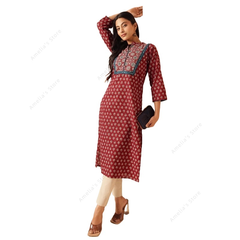 Summer Clothing Pakistan - İlkbahar Yaz Kadın Etnik Bordo Çiçek