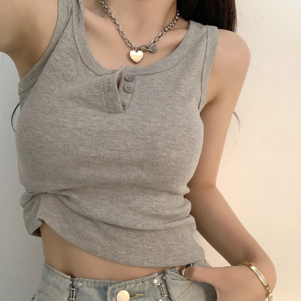 Summer Zara - Kadınlar için Tank Top Nervürlü Düğme