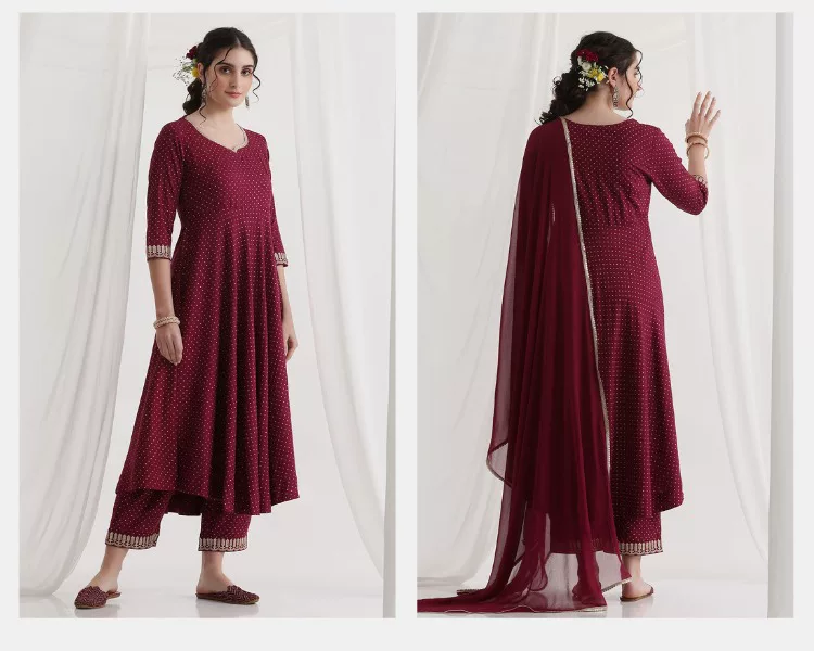 Kadın Bordo Etnik Kurta Takımı - Summer Clothing Pakistan incelemesi ve fiyatı